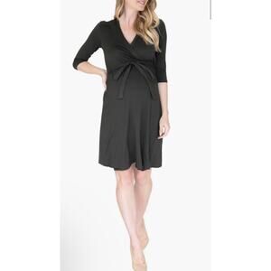 Angel Maternity Empire Waist Maternity/Nursing Wrap Dress Size L Black NWT $80
